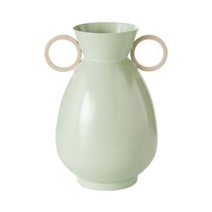 Vase en émail vert pastel mat minimaliste, amphore en fer avec poignées circulaires, vase pour arrangement floral sur table, décoration de mariage - Product Image 1