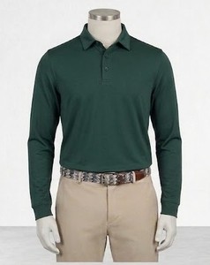 Chemise de golf à manches longues pour homme, couleur unie, tricot en coton respirant, logo sur le devant, boutons, technologie OPTI-Dri, protection solaire, décontractée - Product Image 1