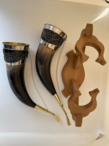 Cuenco de Cuerno Hecho a Mano con Soporte de Haya, Taza Vikinga de Cuerno Natural, Vaso Medieval, Utensilios Rústicos para Bar, Decoración para Bar en Casa - Product Image 2