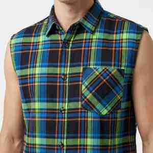 Camisa de Franela a Cuadros sin Mangas para Hombre, Textura Sólida Personalizada, con Botones, Estilo Casual de Verano, con Bolsillo, Camisa de Algodón para Hombre al por Mayor - Product Image 5