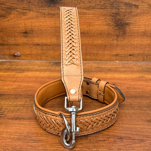 Correa de perro de cuero hecha a mano y conjunto de collar de perro de cuero con girasol estilo occidental correa de perro personalizada duradera para mascotas - Product Image 2