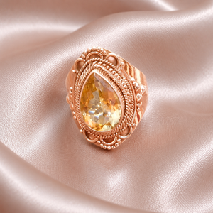 Natural Citrine Gemstone <b>Ring</b> <b>925</b> Sterling <b>Silver</b> Vintage Boho Statement <b>Ring</b> Yellow Rose Gold Plated Jewelry Christmas gift her - Product Image 3