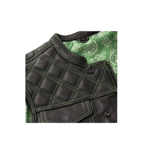 Custom Breathable Waterproof Winter Leather Biker Vest <b>Green</b> Stitching Premium Motorcycle Vest <b>Mens</b> Quilted <b>Waistcoat</b> OEM ODM - Product Image 3