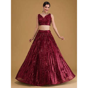 Red Embroidered <b>Sequins</b> Lehenga Choli with Dupatta for Summer Party Wear - Product Image 6