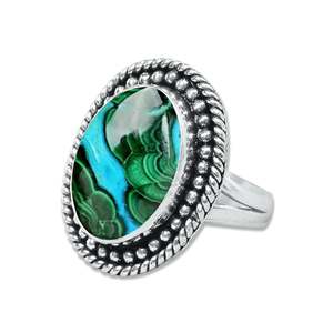 Unique Fashion Style Perfect Unisex <b>Rings</b> Natural Multi Cut Azurite Malachite Bezel Setting <b>925</b> Sterling <b>Silver</b> Gemstone Jewelry - Product Image 2