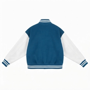 Unisex Quilted Varsity <b>Jacket</b> Blue <b>White</b> Fleece Windproof Streetwear Regular Fit Mandarin Collar Single Button Closure Winter - Product Image 2
