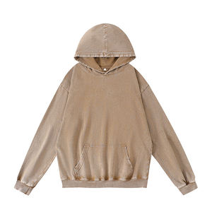 เสื้อฮู้ดดี้ผู้ชายสีน้ำตาลวินเทจสไตล์ย้อมสีแบบแอซิดวอช ทรงหลวม ผ้าฟลีซ สตรีทแวร์ ขายส่งเสื้อผ้า B2B สหรัฐอเมริกา สหภาพยุโรป สหราชอาณาจักร จำหน่ายเสื้อผ้า - Product Image 2