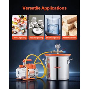 Pompe à vide monophasée 3,5 CFM, kit de chambre de dégazage en acier inoxydable, chambre à vide en verre trempé de 3 gallons, récipients sous pression - Product Image 6