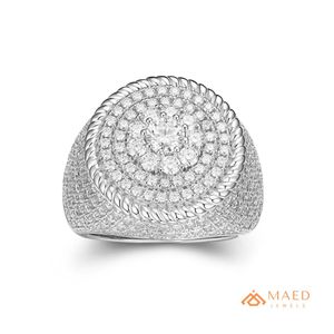 Moissanite <b>Ring</b> <b>Mens</b> Round Halo Signet <b>Ring</b> Iced Out Statement Jewelry Luxury Gift <b>for</b> Him Sparkling Premium Finish Fit - Product Image 1