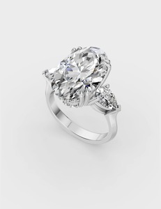 18K White Gold Oval Lab Grown Diamond Three Stone <b>Ring</b> Pear Side Pave IGI Certified Luxury Bridal - Product Image 1