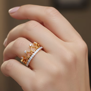 Anillo de Corona de Oro de Lujo para Mujer, Tiara de Corazón Brillante, Joyería de Princesa para Boda y Promesa, Regalo - Product Image 1