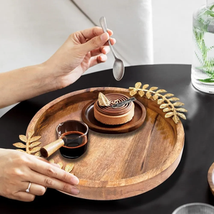 Modern Design Round for Wood Serving Tray High Quality <b>White</b> Finish Handles Wood Handicraft All Sizes Ramadan Weddings - Product Image 6
