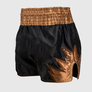 Pantalones Cortos de Muay Thai MMA Kickboxing, Cintura Elástica, Satén Negro, Pantalones Cortos Deportivos 100% Poliéster Transpirables para Artes Marciales - Product Image 2