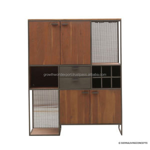 Buffet de bar moderne pour salon |   Meuble de rangement d'appartement en bois de manguier de luxe |   Buffet de bar multifonctionnel |   Fait main - Product Image 2