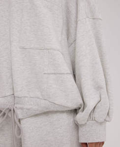 Venta al por mayor de las mujeres de moda Casual de cuello redondo pulóver espalda abierta gota hombro recortado sudaderas con capucha - Product Image 3