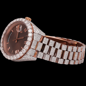 Nouvelle montre pour homme de style hip-hop, cadran marron, chiffres romains, sertie de diamants en moissanite, avec fonctions de date et de jour automatiques, tendance - Product Image 2