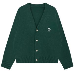 Suéter Cárdigan de Punto Verde Bosque para Hombre con Bordado, Cuello en V, Botones, Tejido Suave y Cálido, Estilo Casual y Urbano - Product Image 1