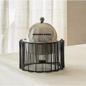 Ensemble de trois chauffe-plats en métal avec support pour bougie chauffe-plat, qualité supérieure, design élégant, forme ronde, chauffe-plats de table en métal - Product Image 2