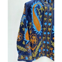 Veste bomber en velours de coton écologique tricotée et brodée à la main, col mandarin, manches longues, motif floral, courte, automne-hiver