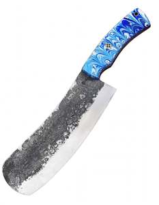 Cuchillo de Cocina para Carne, Forjado a Mano, de Acero con Alto Contenido de Carbono, con Mango de Resina Azul con Diseño de Remolino - Product Image 4