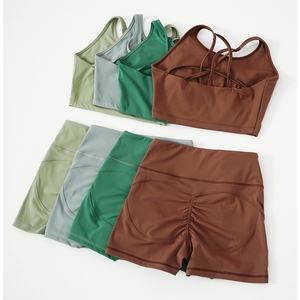 Ladies Two Piece Active Gym Wear Set Fashion Crop Tank And Stretch Fitness Shorts For Workout Running And <b>Exercise</b> - Product Image 6