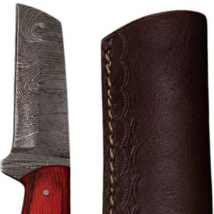 Couteau de chasse à lame fixe Damas, manche en cuir, forgé à la main en acier au carbone, OEM, pour découpe de viande, camping et extérieur - Product Image 2