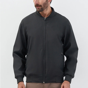Men's Black Bomber <b>Jacket</b> Polyester Shell Zipper Closure Stand Collar Casual Autumn Wear Regular Fit Windproof <b>Fleece</b> <b>Lining</b> - Product Image 3