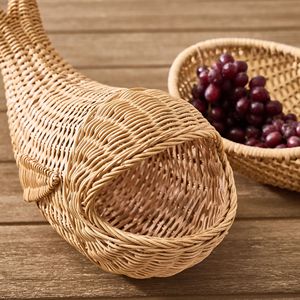 Panier à fruits en rotin naturel, bol décoratif tissé, plateau de service rustique style ferme, panier de rangement pour la décoration de la maison, pour salle à manger - Product Image 2