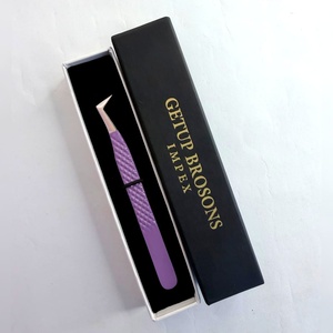 Pince à épiler pour cils GETUP BROSONS IMPEX en acier inoxydable, pointe lisse violette, emballage de précision - Product Image 5