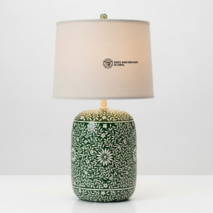Lampe moderne en os vert incrusté avec abat-jour en tissu |   Éclairage de luxe pour salon et chambre à coucher - Product Image 6