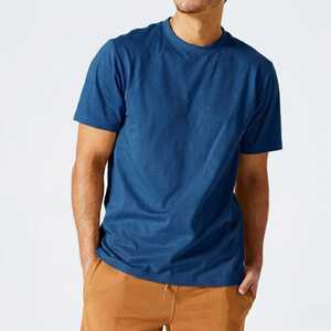 T-shirt homme bleu uni 2026 en coton premium, col rond, manches courtes, décontracté, confortable, respirant, tissu doux, coupe ajustée - Product Image 1
