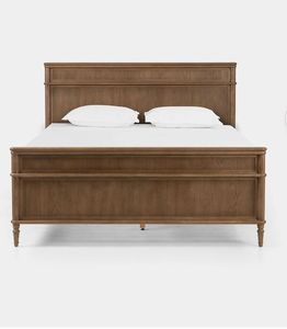 Neo Classical Teak Wood Bedstead Framed Footboard Low Rise Wood Sleep Pedestal Symmetrical Frame - Product Image 1