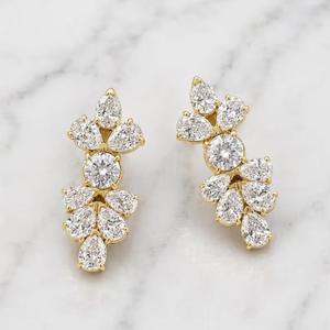 Pendientes de Oro Sólido con Diamantes de Corte Pera y Redondo en Forma de Flor, Pendientes de Lujo para Novia, Joyería de Boda, Diamantes Cultivados en Laboratorio - Product Image 4