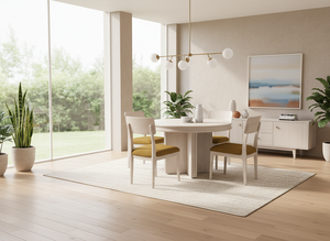 Ensemble de table basse ronde moderne avec 4 chaises, structure en frêne massif et en bois de caoutchouc, durable et facile à nettoyer - Product Image 5