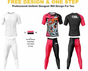 Ensemble de rashguards pour hommes imprimés par transfert thermique, design personnalisé et élégant, vente en gros directe d'usine, vêtements de compression respirants pour hommes - Product Image 2