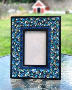 Blue Mosaic Tile Resin Photo <b>Frame</b> Handmade Flower Desktop Picture <b>Frame</b> Home Decor Rectangle Tabletop Display Portrait <b>Frame</b> - Product Image 4