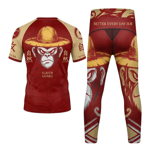ชุดกีฬาเด็กผู้ชาย UPF50 ระบายอากาศ ป้องกันแบคทีเรีย สำหรับ BJJ พิมพ์ลายแบบ Sublimation เต็มตัว เสื้อรัดรูปออกกำลังกาย กางเกงเลกกิ้ง - Product Image 5