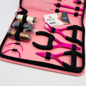 Hot Pink Hair Extension <b>Tools</b> Kit Micro Link and Removal Plier Set Professional Stainless Steel Beads <b>Threads</b> & Heat Protector - Product Image 3
