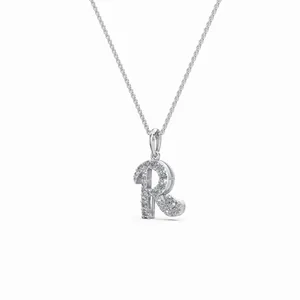 Collier pendentif lettre R en diamant de laboratoire très demandé avec chaîne à maillons en or blanc 18 carats, 24 pièces, prêt pour les fiançailles, pour femme - Product Image 6
