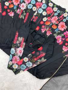 Conjunto de traje Anarkali de organza de seda suave y pura con patrón Kali y falda acampanada completa, con Patta de lona, listo para usar, colección para fiestas. - Product Image 4