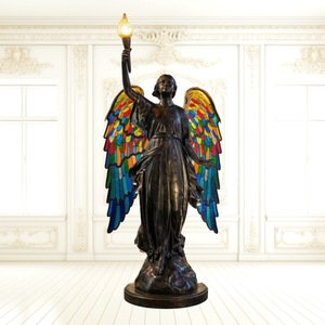 Wrought Iron Sculpture Bronze Finished Decorative Art Angel Holding A Torch Luxury Interior Decor Hand Forged Classic Style - Product Image 2