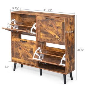 Porte-chaussures à poignée simple avec 4 tiroirs rabattables en métal noir et bois massif sur un design de porte de grange en plastique noir - Product Image 6