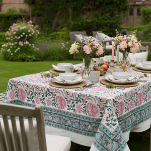 Mohini Green Open Christmas <b>Tablecloth</b> 180x270cm Handcrafted Block Printed 100% Cotton Holiday Dining Table Decor Style - Product Image 5