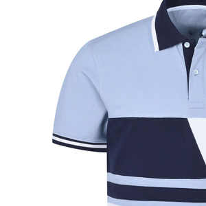 Polo de hombre con paneles geométricos multicolor 2026, estilo casual elegante, manga corta, corte ajustado, azul cielo y azul marino con ribetes acanalados - Product Image 6