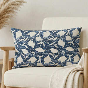 Housse de coussin lombaire en coton à motif marin, rectangulaire, lavable, imprimée au bloc, style minimaliste, housse de coussin décorative - Product Image 1