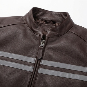 Blouson de moto en cuir de mouton pour homme, hiver, épais, chaud, vintage, col montant, fermeture éclair avant, imperméable, style urbain - Product Image 6