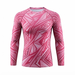 เสื้อรัดรูปแขนยาวสำหรับผู้ชาย ลายพิมพ์แบบ Heat-Transfer ป้องกันรังสียูวี สีฟ้าเขียว ลายเรขาคณิต แห้งเร็ว พร้อมโลโก้ด้านหน้า - Product Image 3