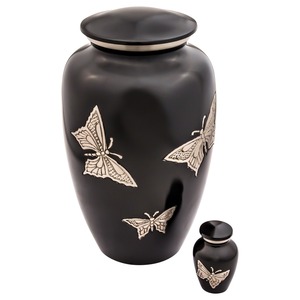 Urna Funeraria Negra con Diseño de Mariposa Azul y Flor de Cerezo para Cenizas de Adultos, Urna Conmemorativa con Bolsa de Terciopelo Gratis - Product Image 2