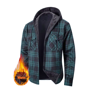 Breathable Soft Hooded <b>Flannel</b> <b>Jacket</b> Button Design Men's with Custom Logo - Product Image 1