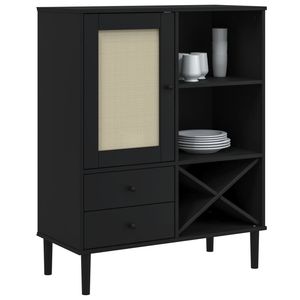 Meuble de rangement de cuisine en pin massif SENJA aspect rotin en noir 35.4 "x 15.7" x 44.1" - Product Image 3